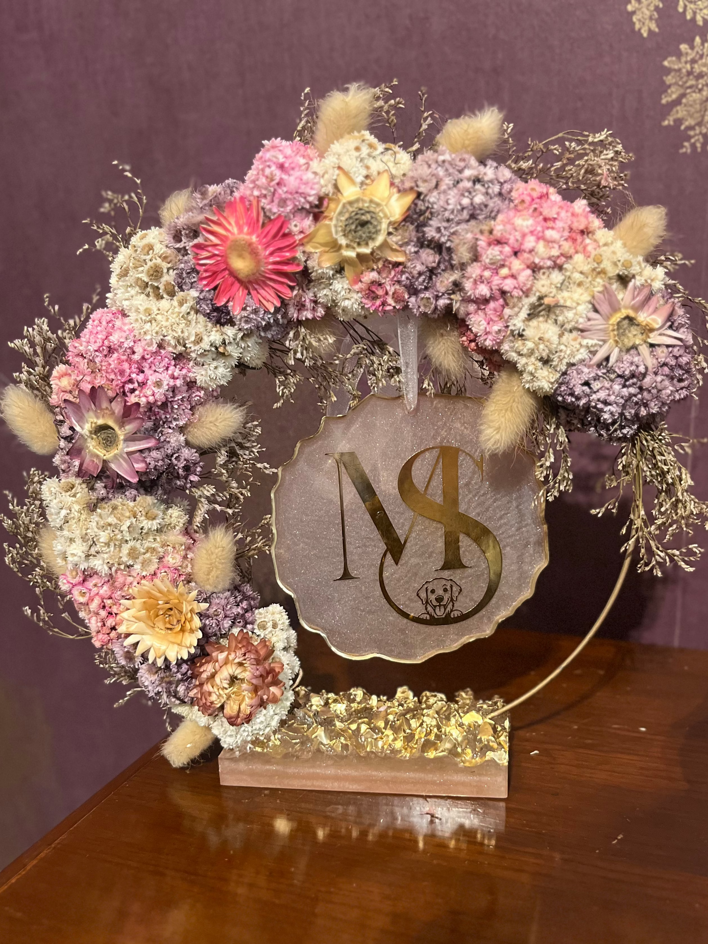 Resin Engagement Platter with Floral Wreath 8"